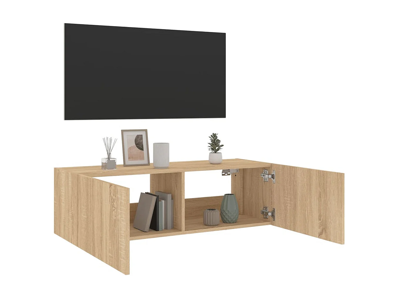 Mobile porta TV a parete con luci LED Rovere Sonoma 100x35x31 cm