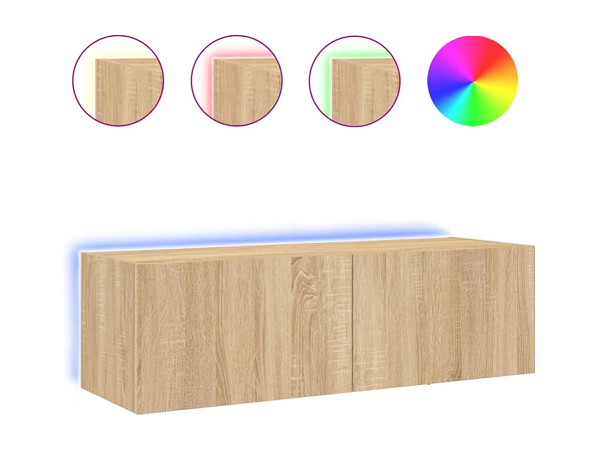 Mueble de TV de pared con luces LED roble Sonoma 100x35x31 cm