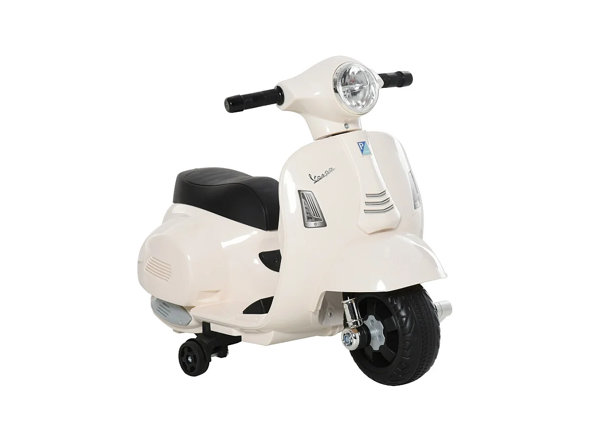 Moto électrique pour enfant, design authentique, plastique et métal, blanc, avec LED et son (66.5x38x52cm)