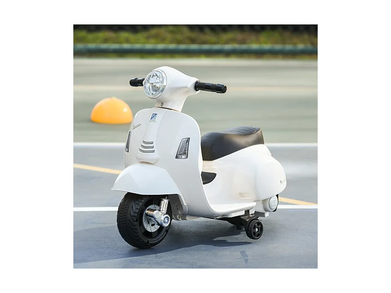 Moto électrique pour enfant, design authentique, plastique et métal, blanc, avec LED et son (66.5x38x52cm)