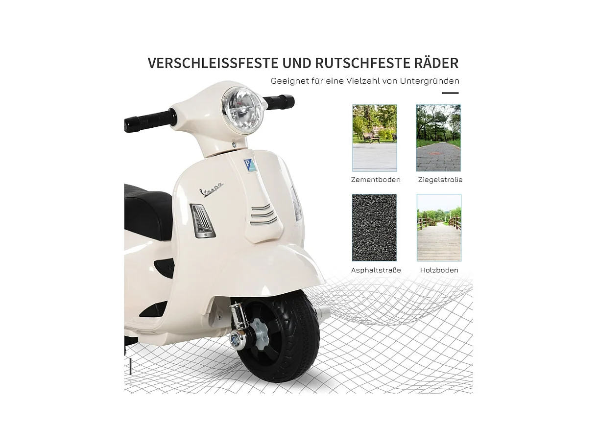 Moto électrique pour enfant, design authentique, plastique et métal, blanc, avec LED et son (66.5x38x52cm)