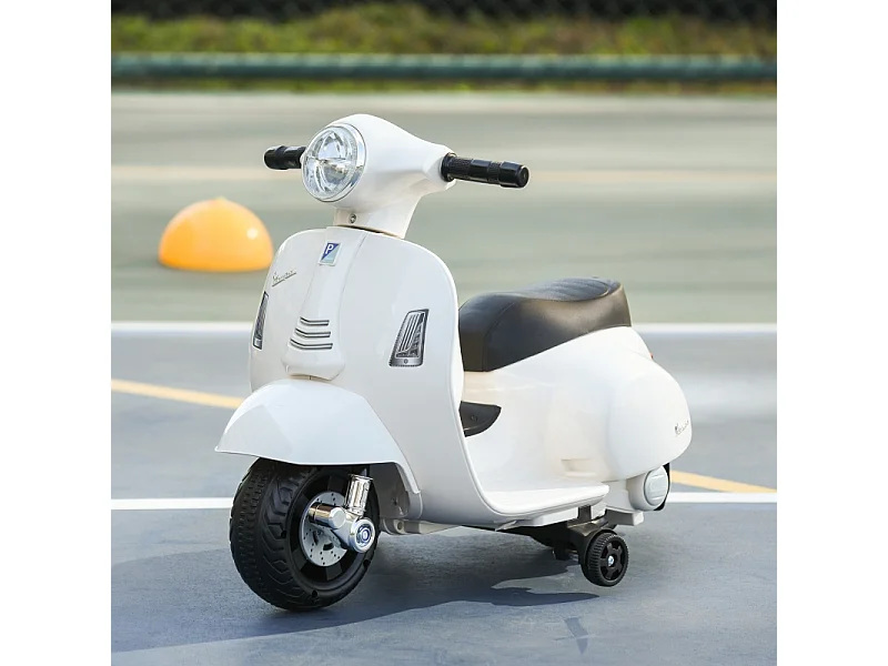 Moto électrique pour enfant, design authentique, plastique et métal, blanc, avec LED et son (66.5x38x52cm)