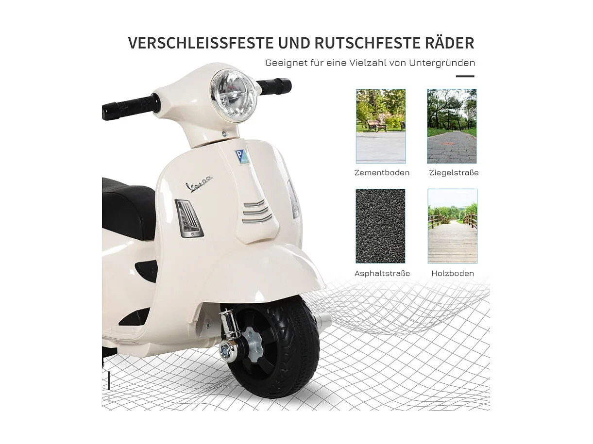 Moto électrique pour enfant, design authentique, plastique et métal, blanc, avec LED et son (66.5x38x52cm)