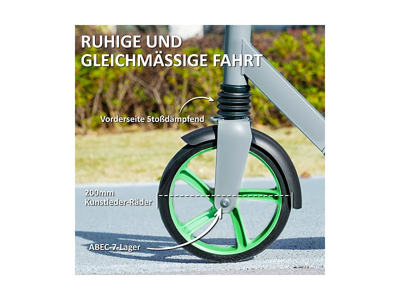 Trottinette pliable pour enfants avec guidon réglable, 2 grandes roues, frein arrière, plastique, vert (94x38x103 cm)