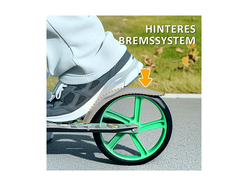 Trottinette pliable pour enfants avec guidon réglable, 2 grandes roues, frein arrière, plastique, vert (94x38x103 cm)