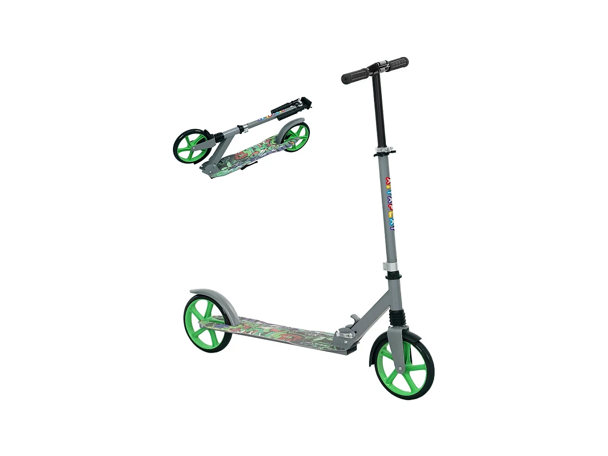 Trottinette pliable pour enfants avec guidon réglable, 2 grandes roues, frein arrière, plastique, vert (94x38x103 cm)
