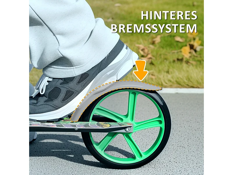 Trottinette pliable pour enfants avec guidon réglable, 2 grandes roues, frein arrière, plastique, vert (94x38x103 cm)