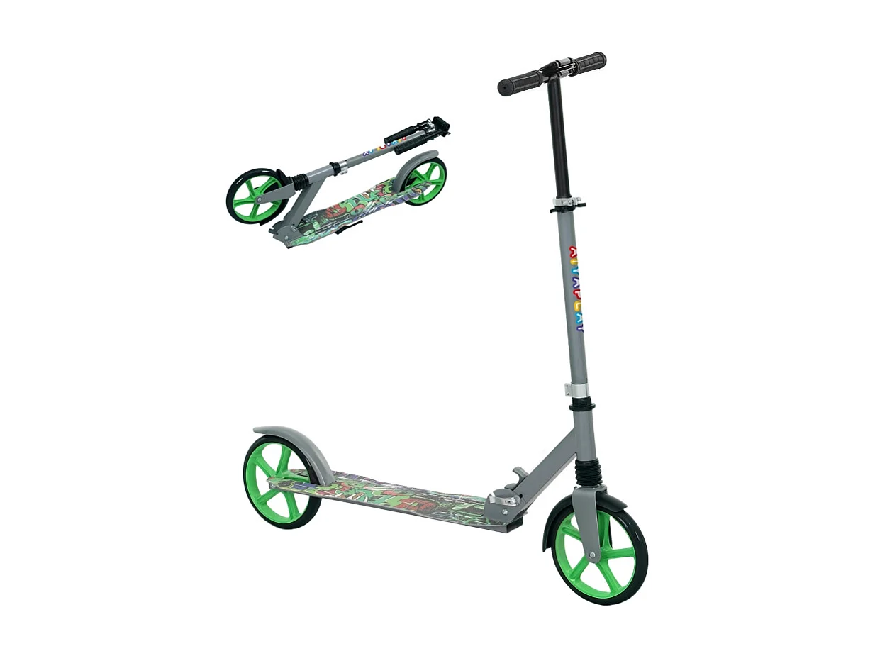 Trottinette pliable pour enfants avec guidon réglable, 2 grandes roues, frein arrière, plastique, vert (94x38x103 cm)