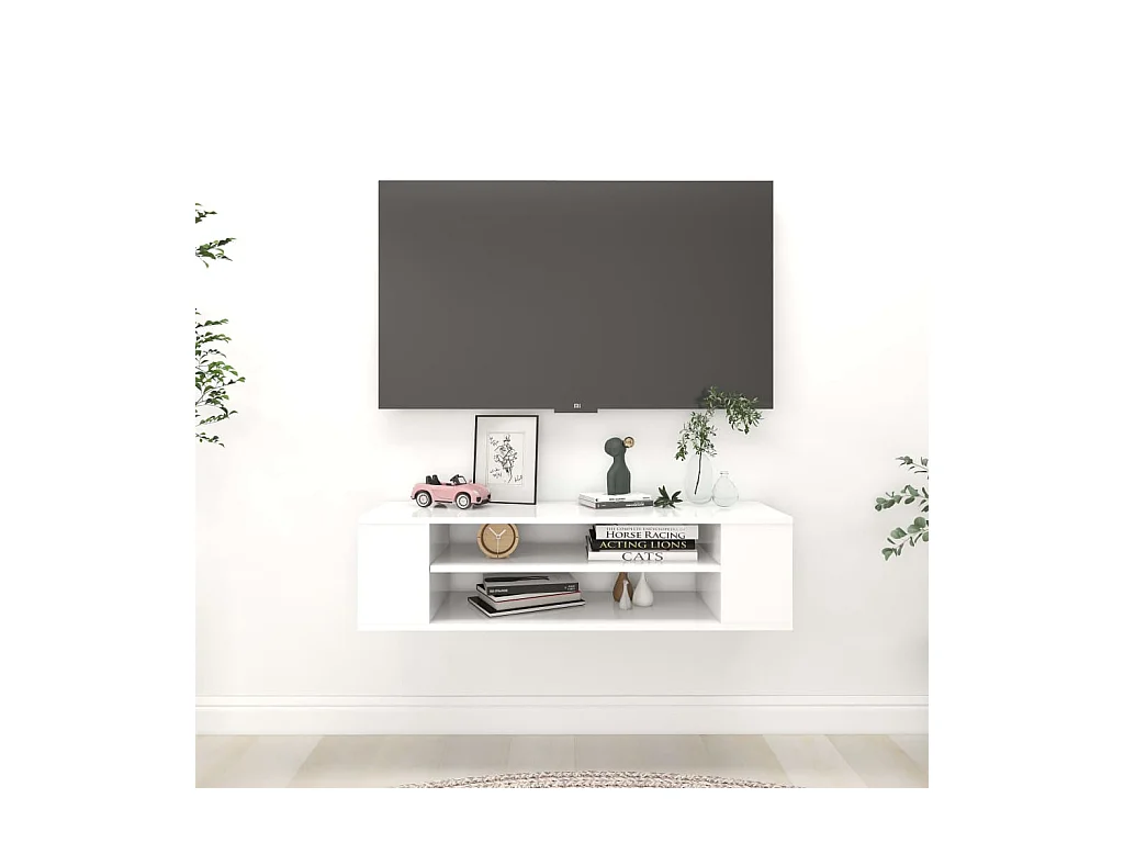 Mobile TV da parete bianco 100x30x26,5 cm in legno ingegnerizzato