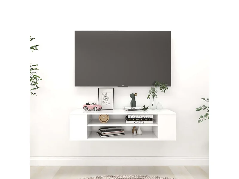 Meuble TV suspendu Blanc 100x30x26,5 cm Bois d’ingénierie
