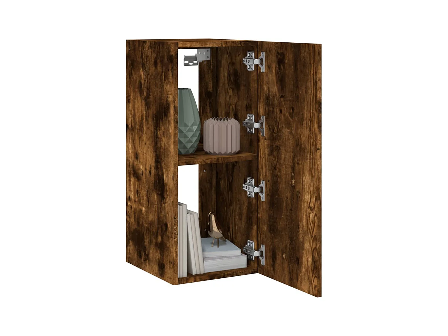 Wandmontierter TV-Schrank mit LED-Beleuchtung, geräucherte Eiche, 30,5 x 35 x 70 cm