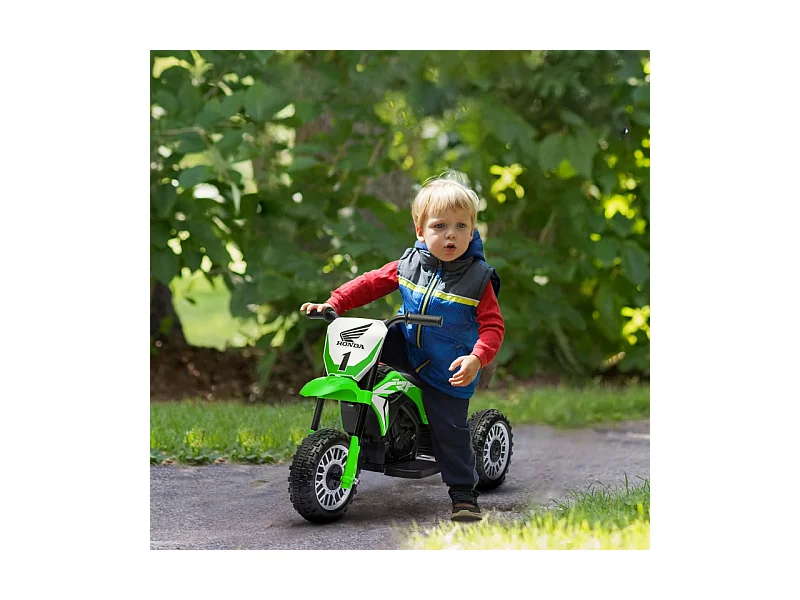 Moto électrique pour enfant, 3 km/h, effets sonores, plastique, vert (71x40.5x43.5 cm)
