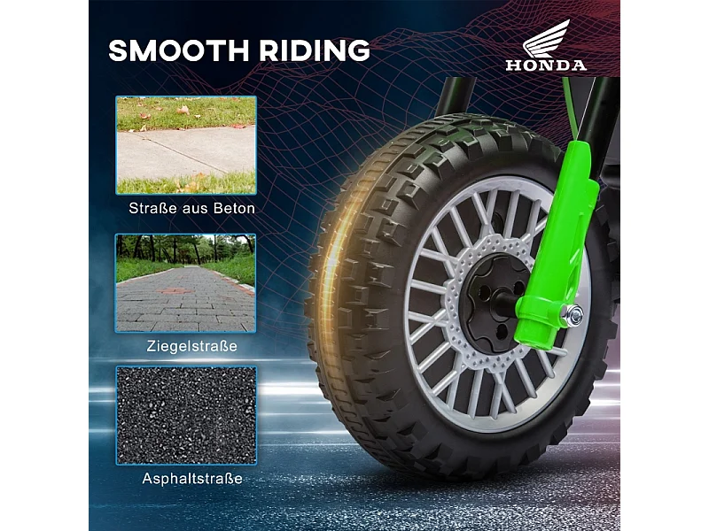 Moto électrique pour enfant, 3 km/h, effets sonores, plastique, vert (71x40.5x43.5 cm)