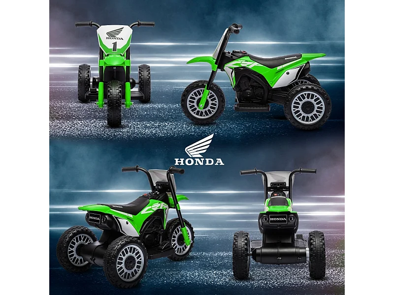 Moto électrique pour enfant, 3 km/h, effets sonores, plastique, vert (71x40.5x43.5 cm)