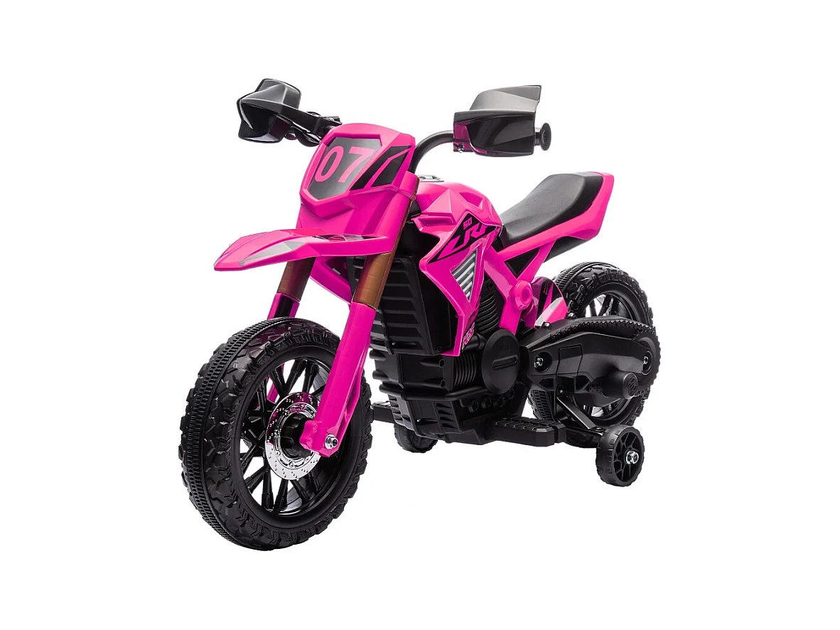 Moto électrique pour enfants avec roues stabilisatrices, jusqu'à 3 km/h, métal, rose (105x57x62cm)