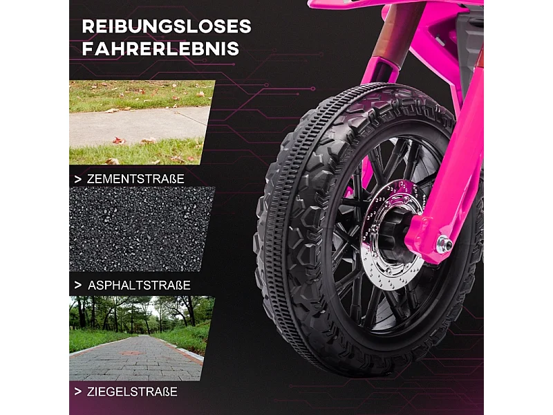 Moto électrique pour enfants avec roues stabilisatrices, jusqu'à 3 km/h, métal, rose (105x57x62cm)