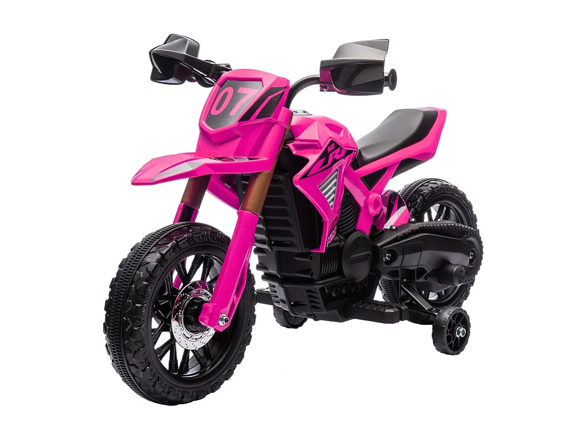 Moto électrique pour enfants avec roues stabilisatrices, jusqu'à 3 km/h, métal, rose (105x57x62cm)