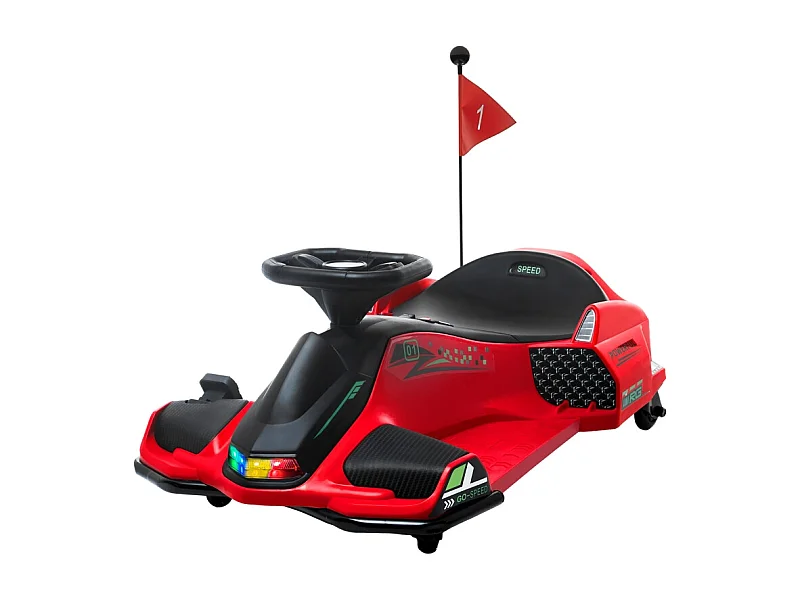 Elektrische Go-Kart voor kinderen, slipfunctie, kunststof, rood, met licht en muziek (90x53x99 cm)