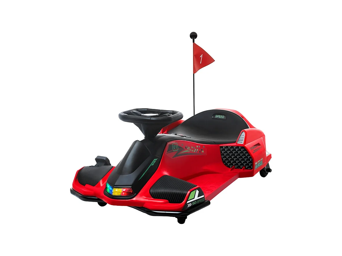 Elektrische Go-Kart voor kinderen, slipfunctie, kunststof, rood, met licht en muziek (90x53x99 cm)