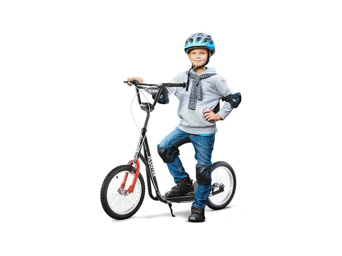 Trottinette pour enfants à partir de 5 ans, réglable, avec pneus gonflables et freins, acier, noir (139x58x96 cm)