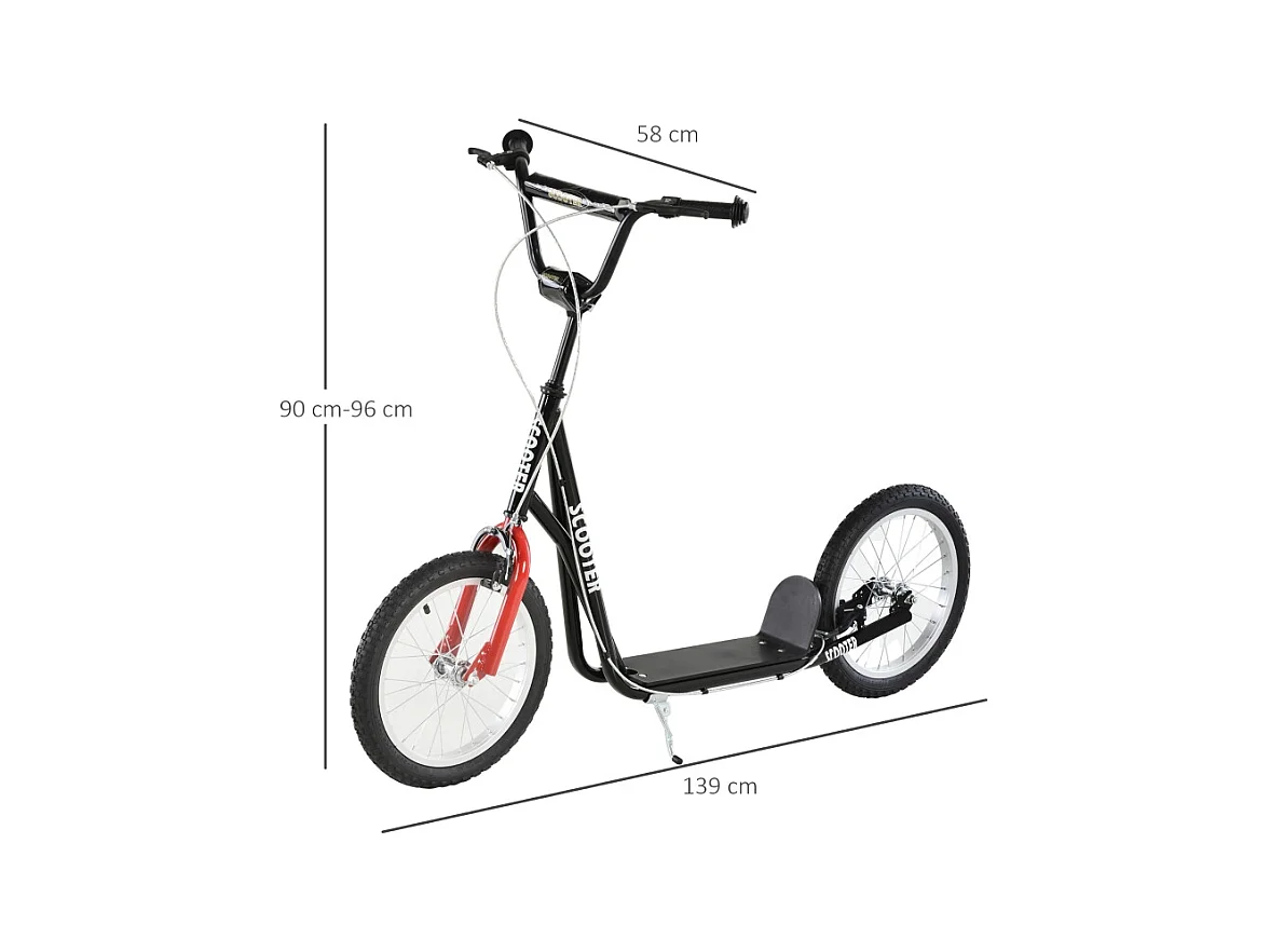 Trottinette pour enfants à partir de 5 ans, réglable, avec pneus gonflables et freins, acier, noir (139x58x96 cm)