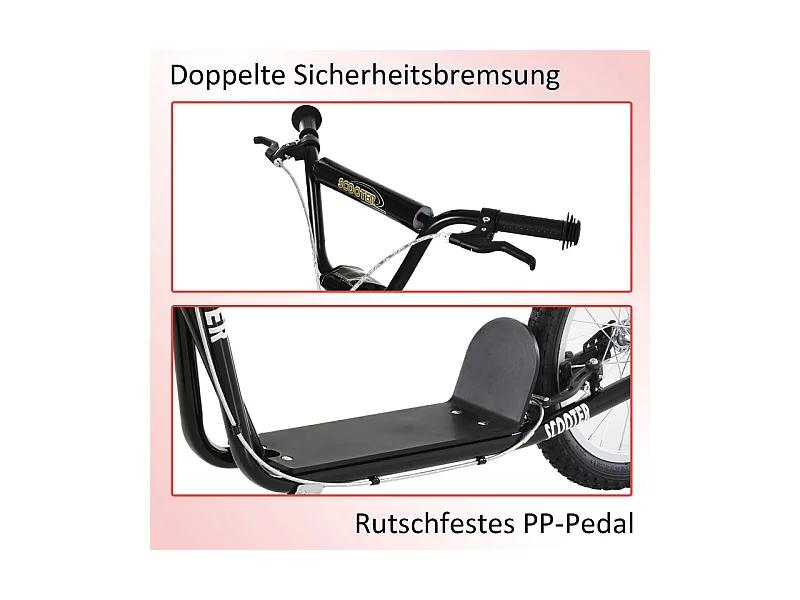 Trottinette pour enfants à partir de 5 ans, réglable, avec pneus gonflables et freins, acier, noir (139x58x96 cm)