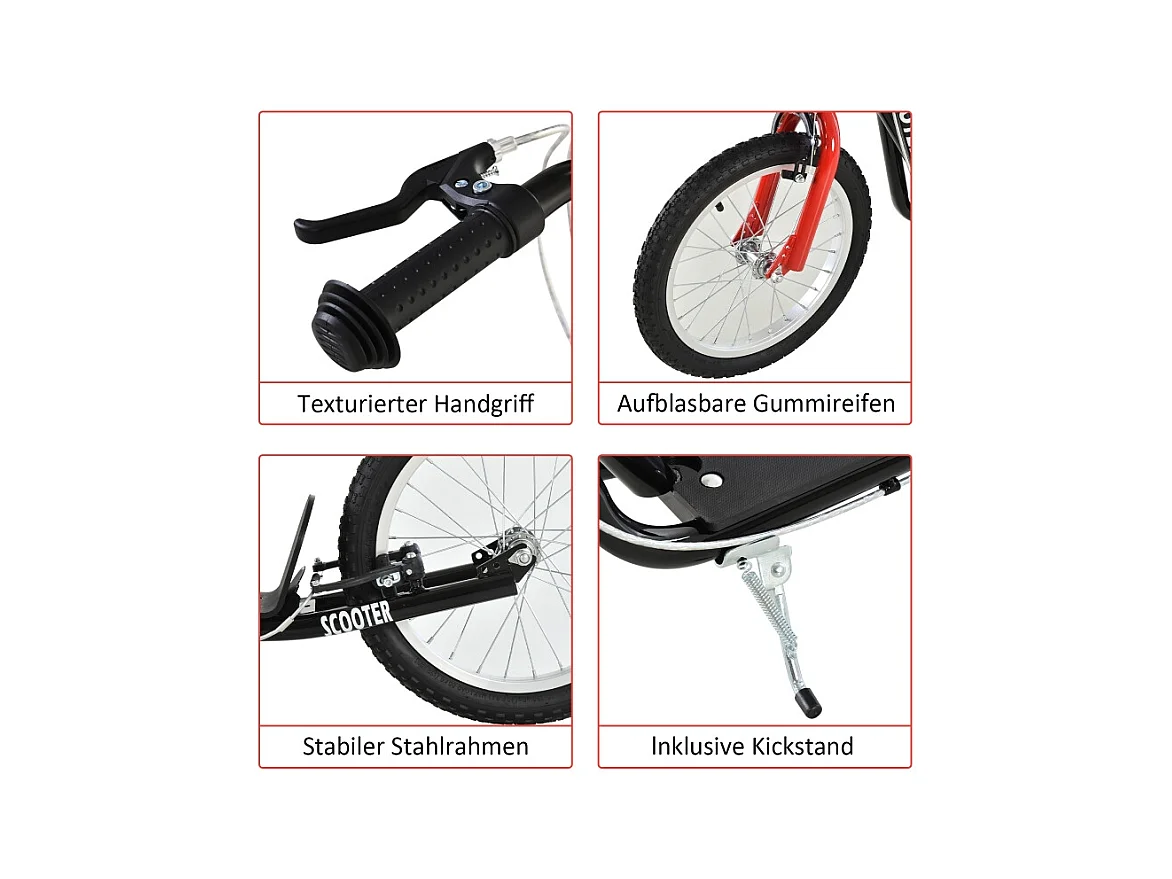 Trottinette pour enfants à partir de 5 ans, réglable, avec pneus gonflables et freins, acier, noir (139x58x96 cm)