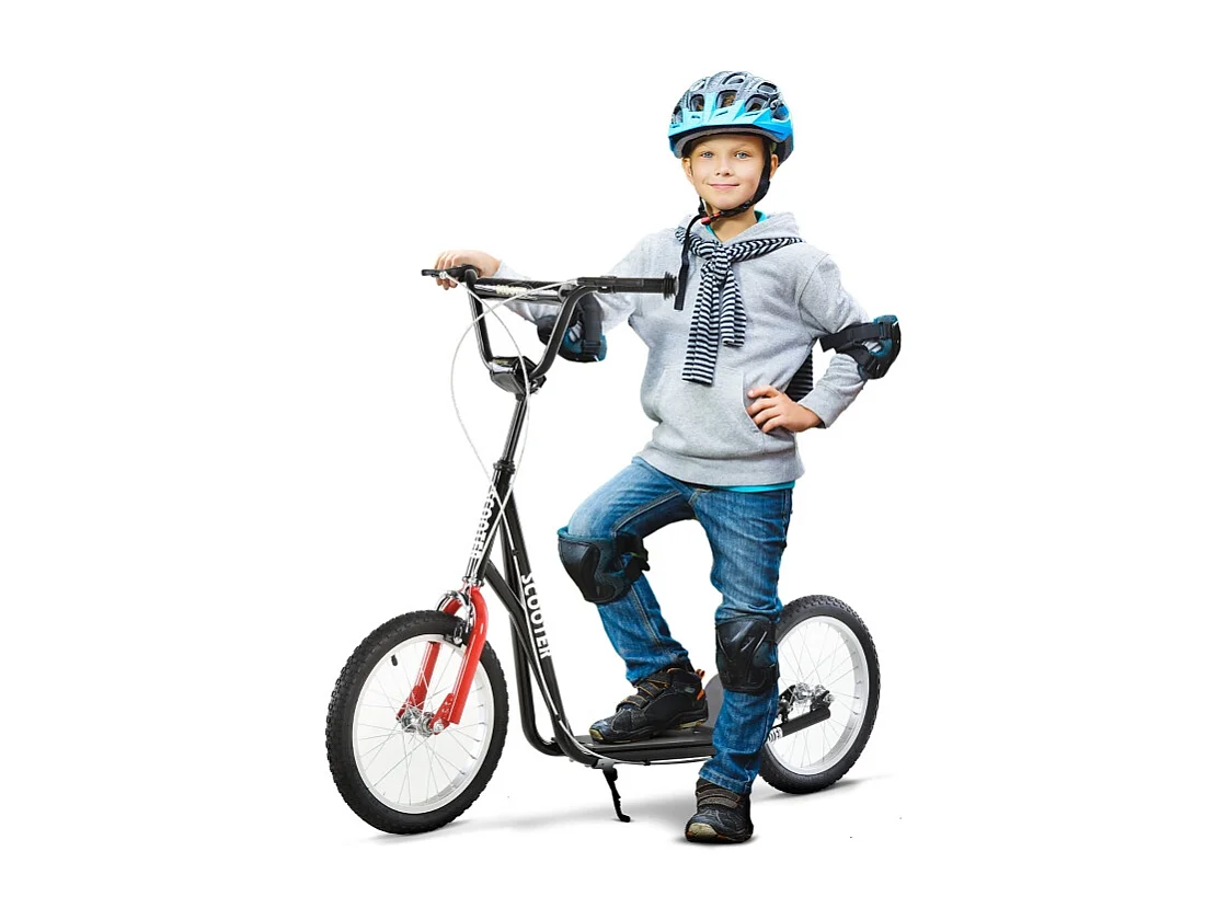 Trottinette pour enfants à partir de 5 ans, réglable, avec pneus gonflables et freins, acier, noir (139x58x96 cm)