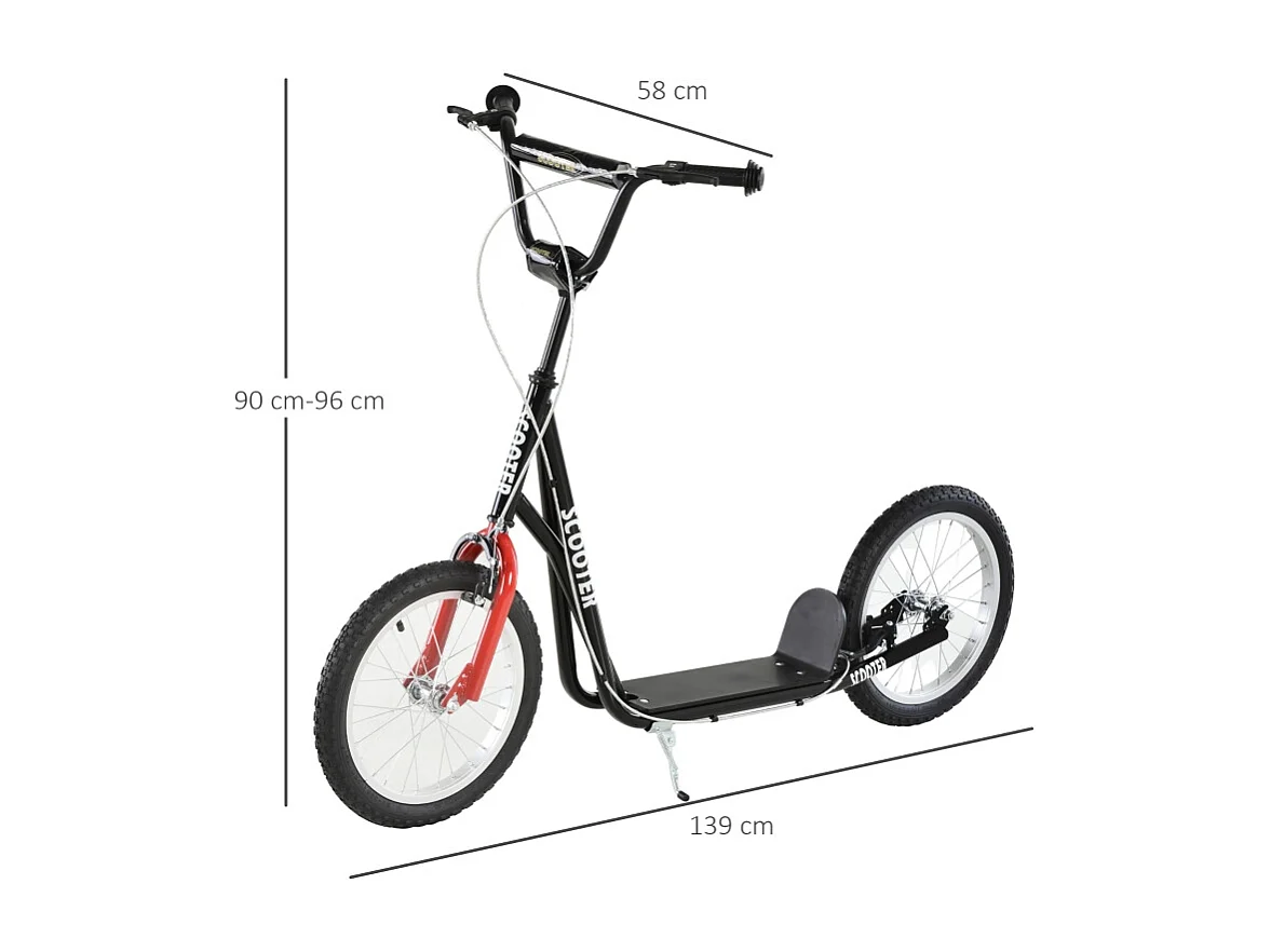 Trottinette pour enfants à partir de 5 ans, réglable, avec pneus gonflables et freins, acier, noir (139x58x96 cm)