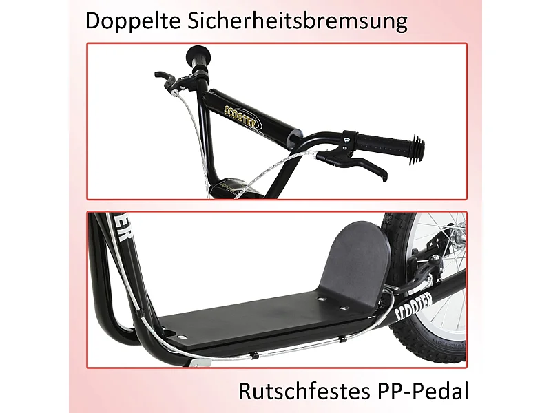 Trottinette pour enfants à partir de 5 ans, réglable, avec pneus gonflables et freins, acier, noir (139x58x96 cm)