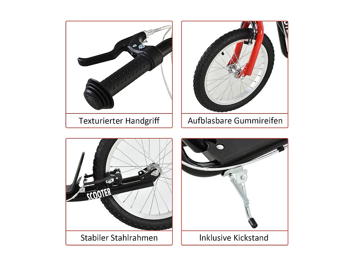 Trottinette pour enfants à partir de 5 ans, réglable, avec pneus gonflables et freins, acier, noir (139x58x96 cm)