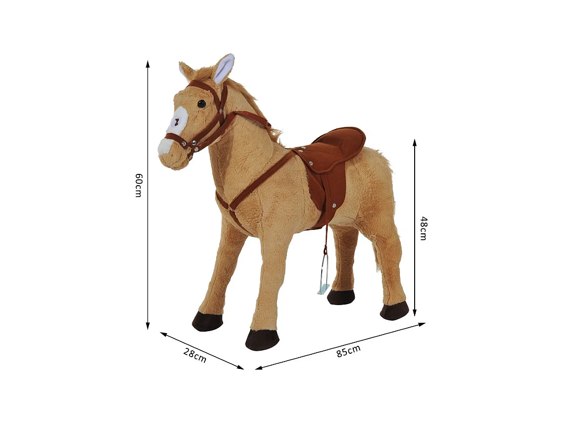 Cheval à bascule en peluche avec son, métal et textile, beige (85x28x60cm)