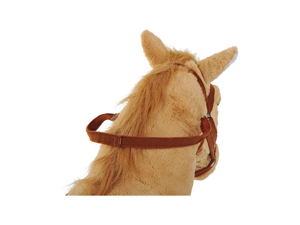 Cheval à bascule en peluche avec son, métal et textile, beige (85x28x60cm)