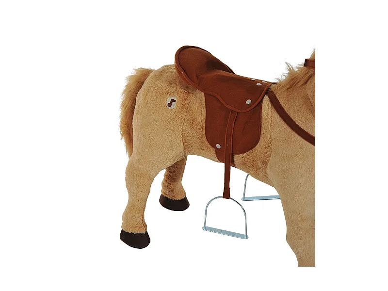 Cheval à bascule en peluche avec son, métal et textile, beige (85x28x60cm)