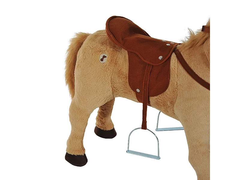 Cheval à bascule en peluche avec son, métal et textile, beige (85x28x60cm)