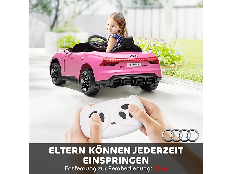 Elektrische kinderauto, 12V, 2 motoren, met 2,4 GHz afstandsbediening, 4 zwevende wielen, roze (103x58x41 cm)