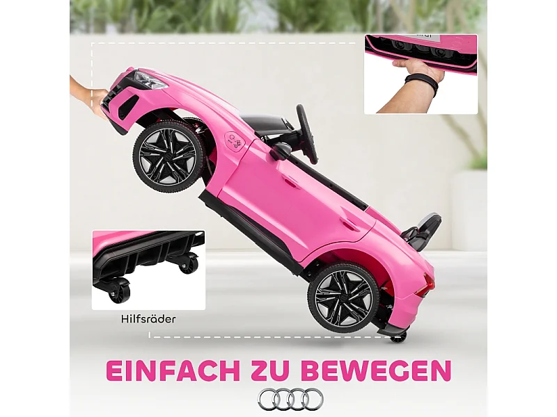 Elektrische kinderauto, 12V, 2 motoren, met 2,4 GHz afstandsbediening, 4 zwevende wielen, roze (103x58x41 cm)