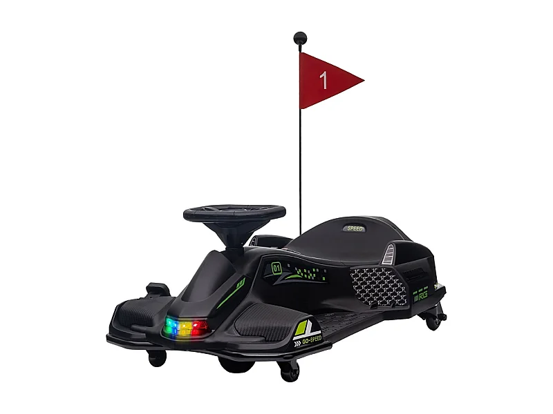 Go-Kart elettrico per bambini, con funzione di slittamento, pneumatici in gomma, plastica, nero (90x53x99cm)