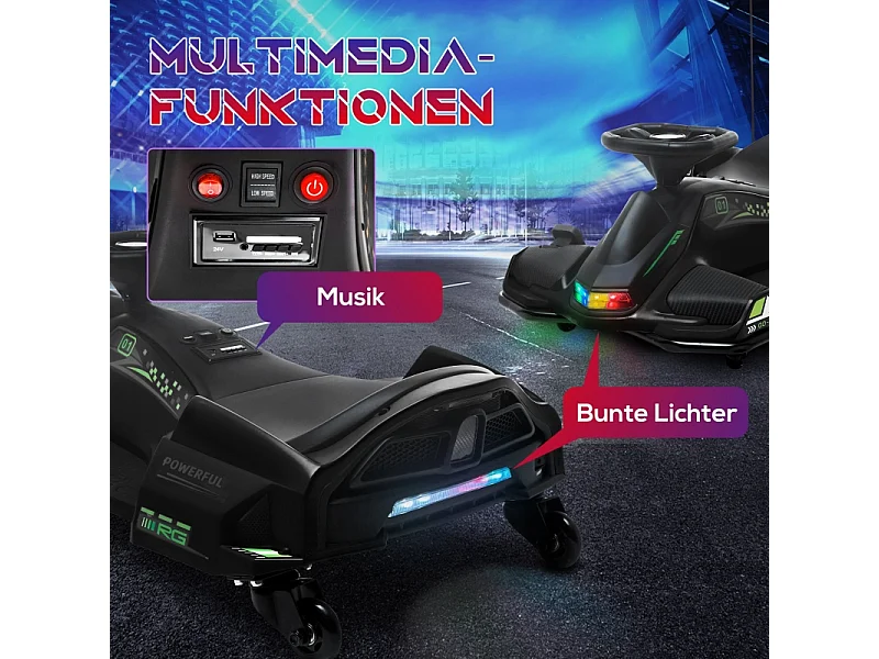 Elektrische skelter voor kinderen, met slipfunctie, rubberen banden, kunststof, zwart (90x53x99cm)