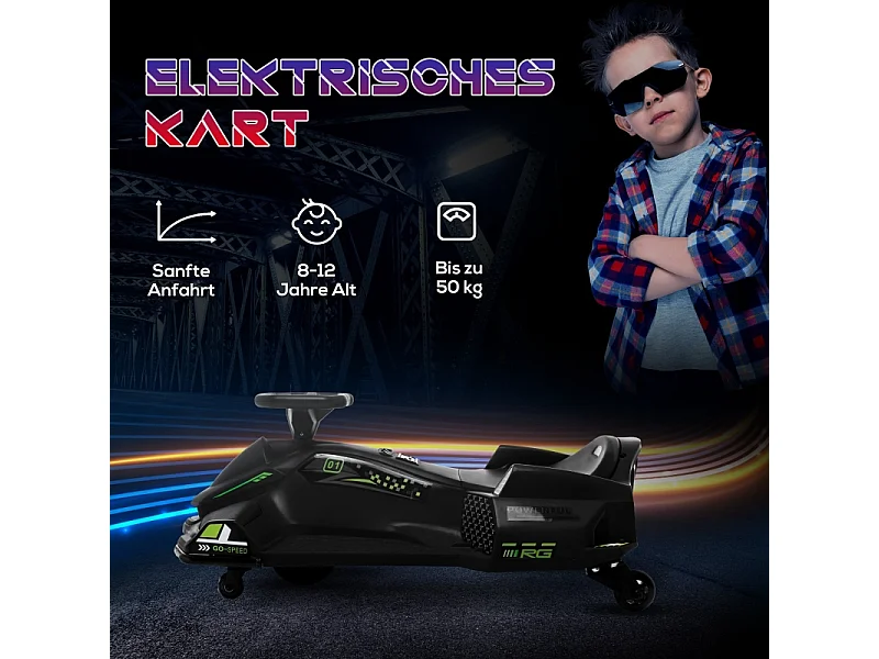 Elektrische skelter voor kinderen, met slipfunctie, rubberen banden, kunststof, zwart (90x53x99cm)