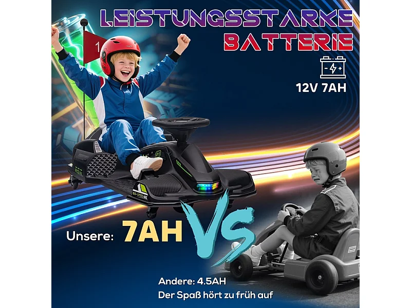 Elektrische skelter voor kinderen, met slipfunctie, rubberen banden, kunststof, zwart (90x53x99cm)