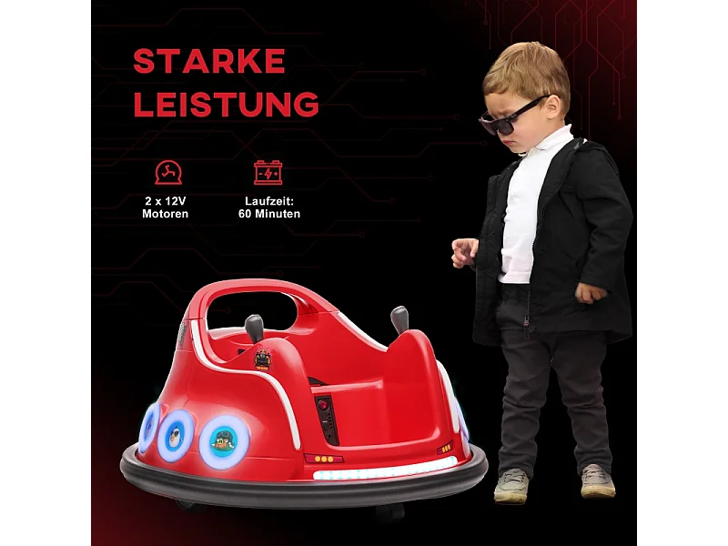 Botsauto voor kinderen met 360° rotatie, afstandsbediening, muziek en led-verlichting, kunststof, rood (73x73x44 cm)