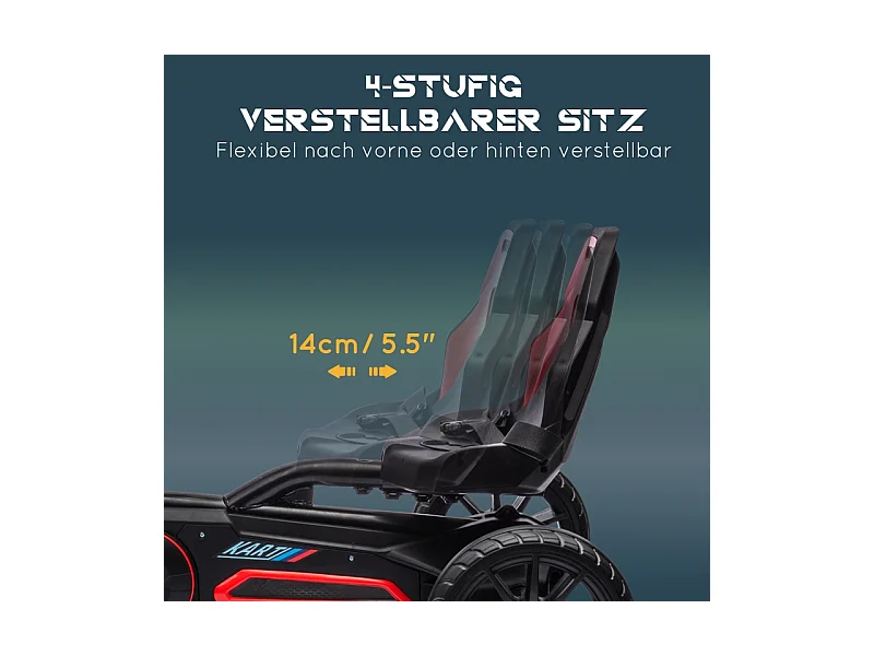 Go-kart pour enfants avec siège réglable et frein à main, plastique, rouge (100x58x58.5cm)