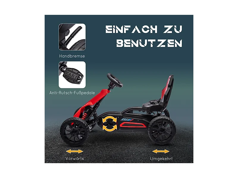 Go-kart pour enfants avec siège réglable et frein à main, plastique, rouge (100x58x58.5cm)