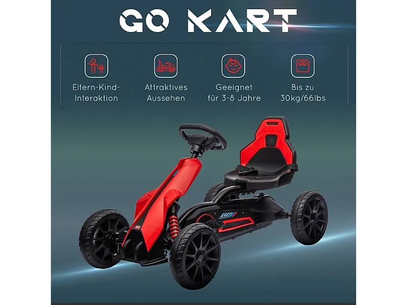 Go-kart pour enfants avec siège réglable et frein à main, plastique, rouge (100x58x58.5cm)