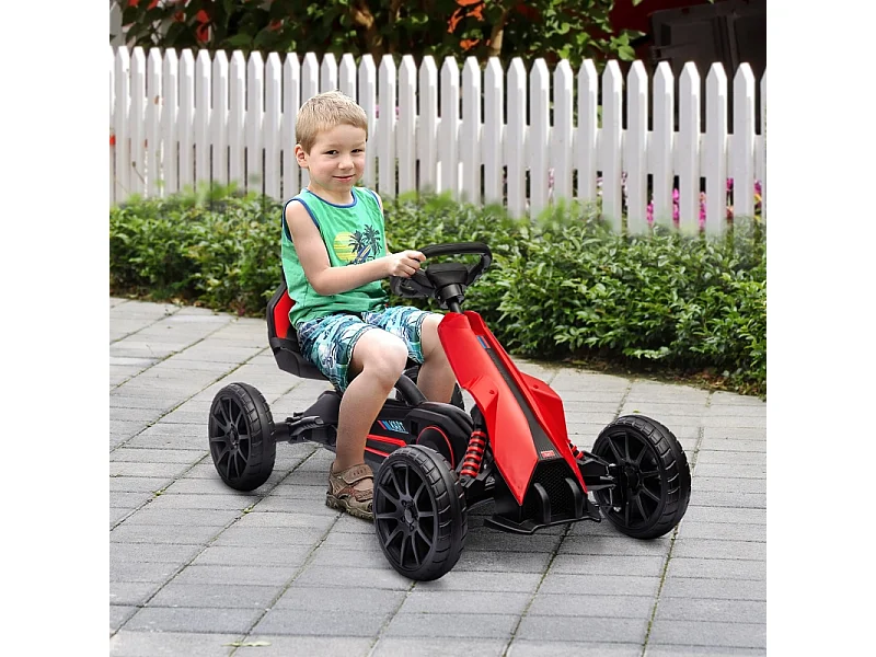 Go-kart pour enfants avec siège réglable et frein à main, plastique, rouge (100x58x58.5cm)