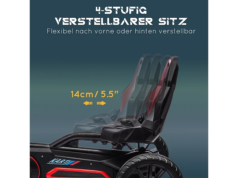 Go-kart pour enfants avec siège réglable et frein à main, plastique, rouge (100x58x58.5cm)