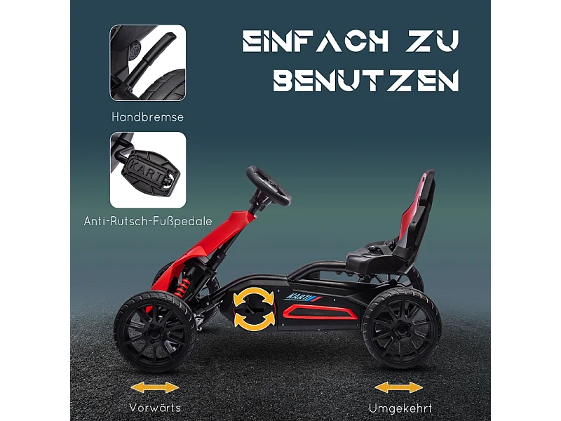 Go-kart pour enfants avec siège réglable et frein à main, plastique, rouge (100x58x58.5cm)