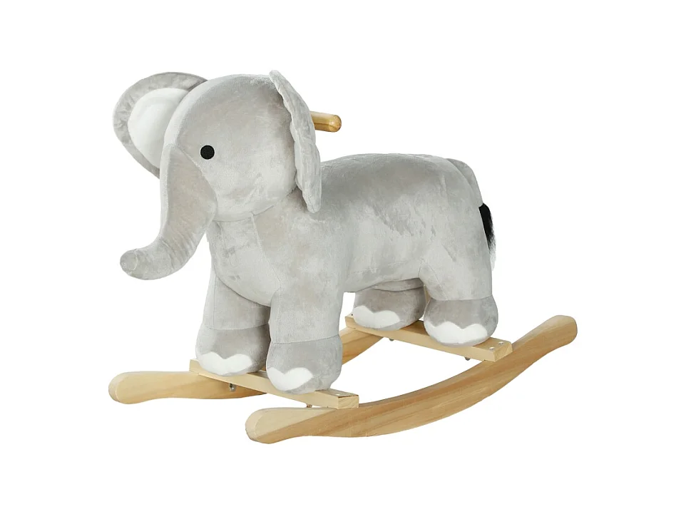 Cheval à bascule éléphant, effets sonores, base stable, polyester, gris (64.5x31x52cm)