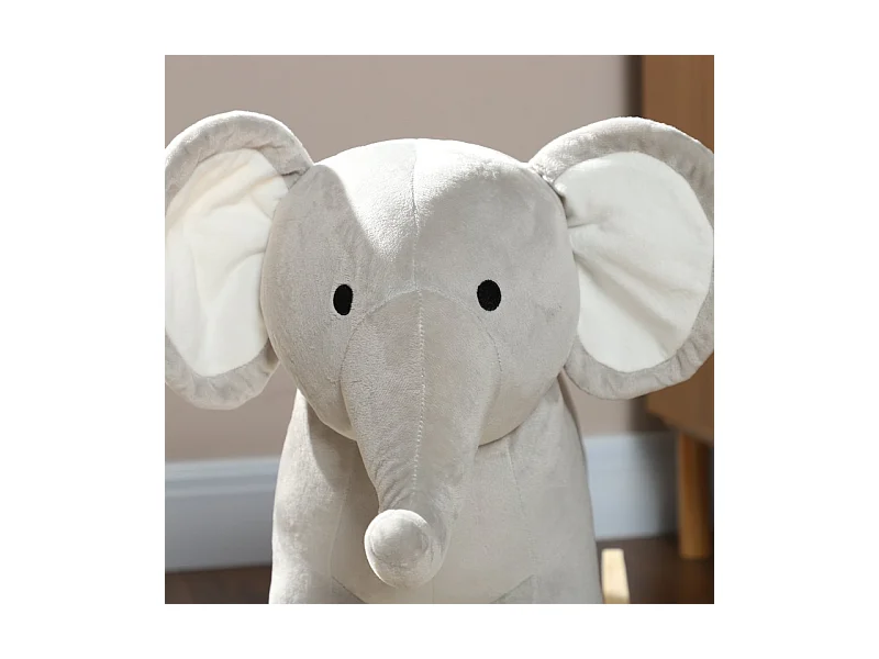 Cheval à bascule éléphant, effets sonores, base stable, polyester, gris (64.5x31x52cm)